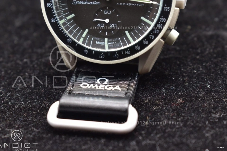 Moon Strap to The Moonwatch x Swatch Bioceramic Mission Quartz Omega on Nylon 1221